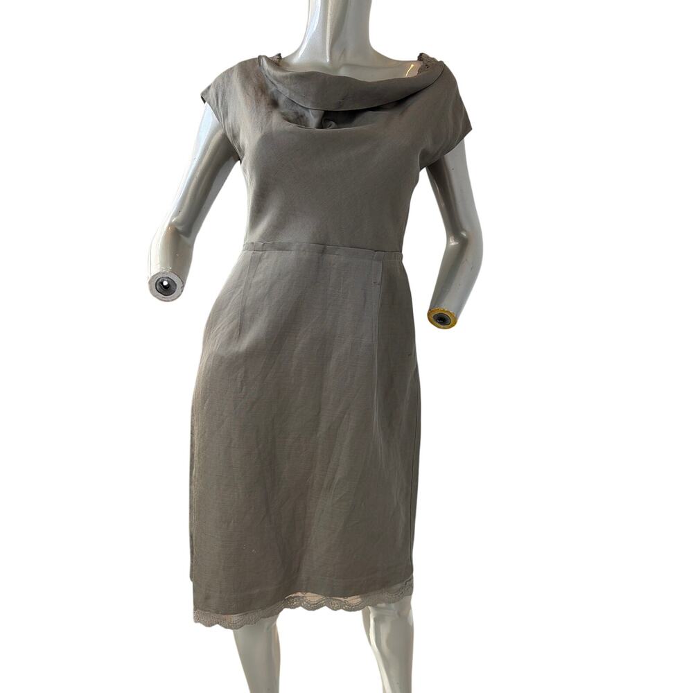 RARE Banana Republic x Mad Men Collection "Joan" Dress Taupe Cowl Neck Sheath 4